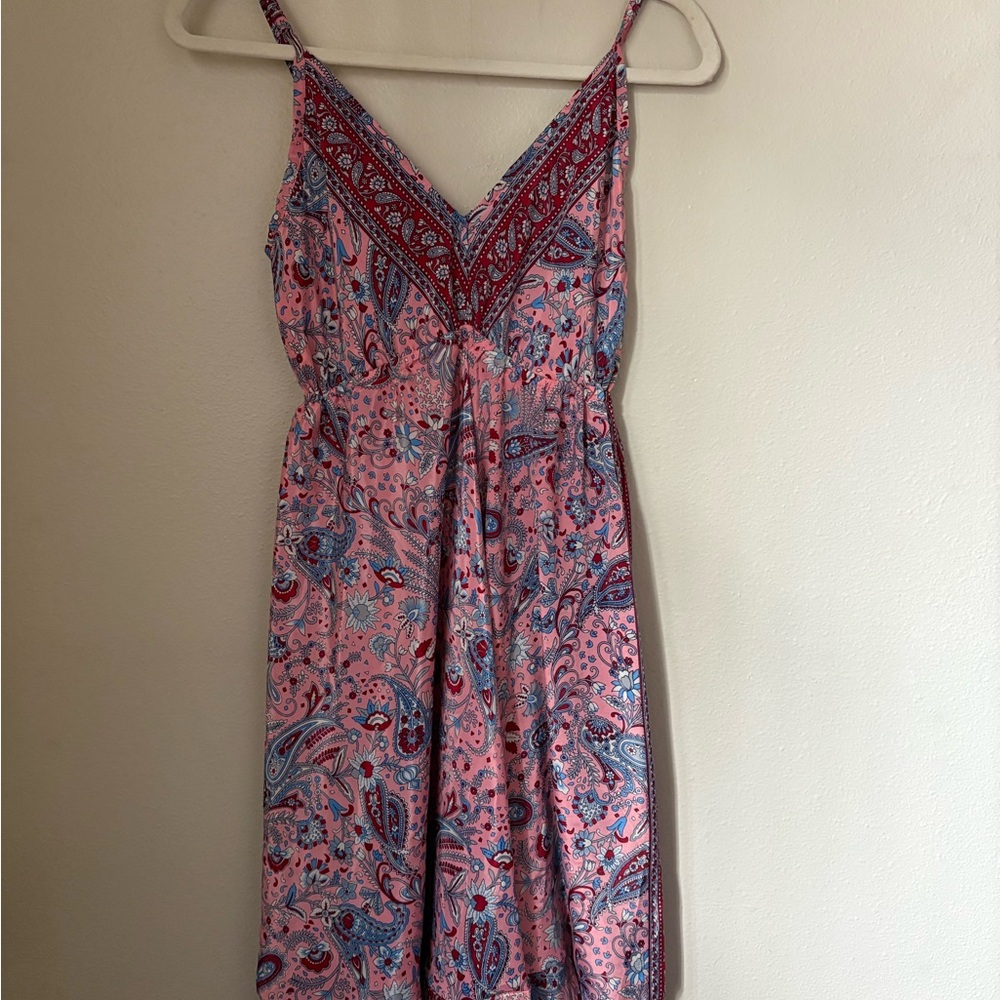 Pink Paisley Spaghetti Strap Dress
